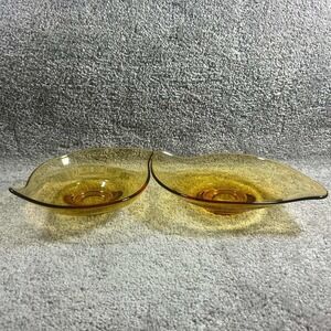 Viking Glass Epic Amber Oblong Bowls MCM Bonbon Dishes Vintage Art Glass 2pc Set